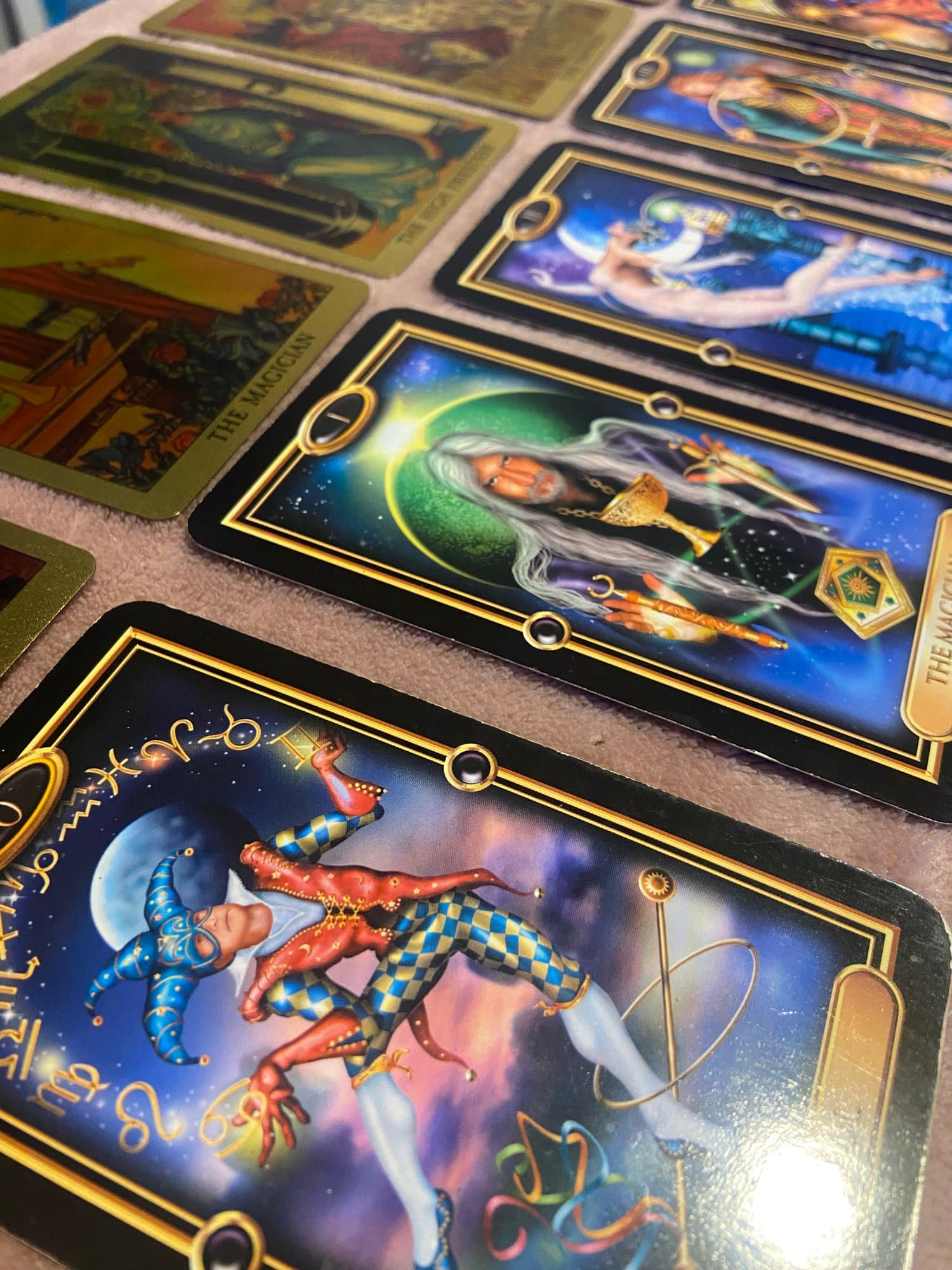 Close-up of Nicole's tarot cards used during training