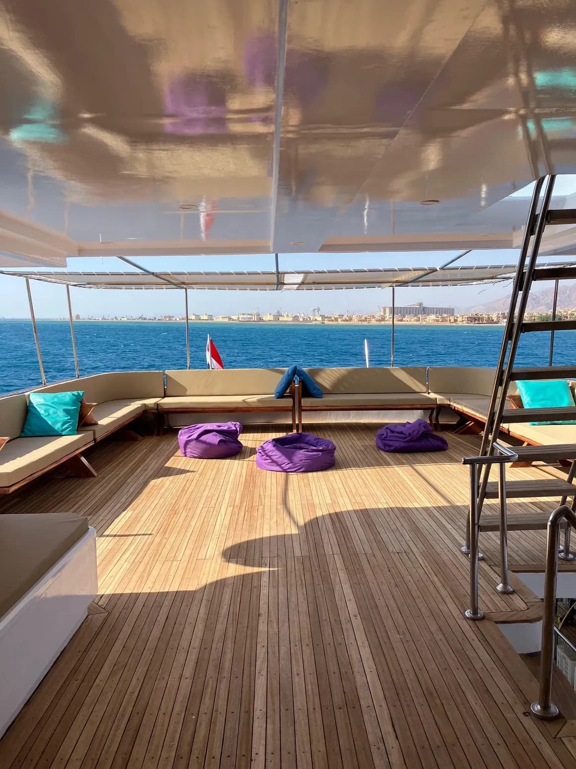 The deck of the private journey yacht