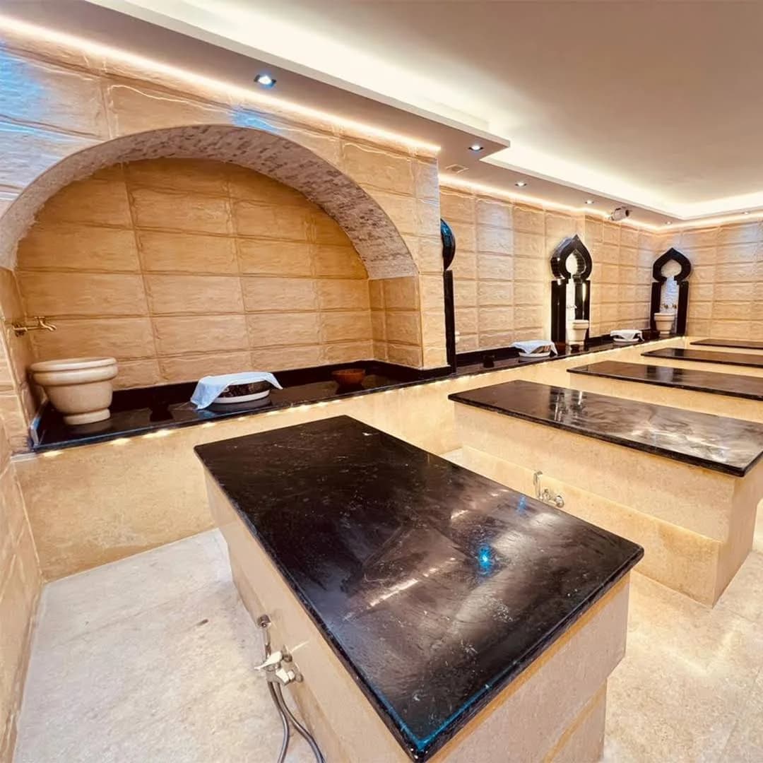 The polished granite treatment tables at Star Spa in Luxor