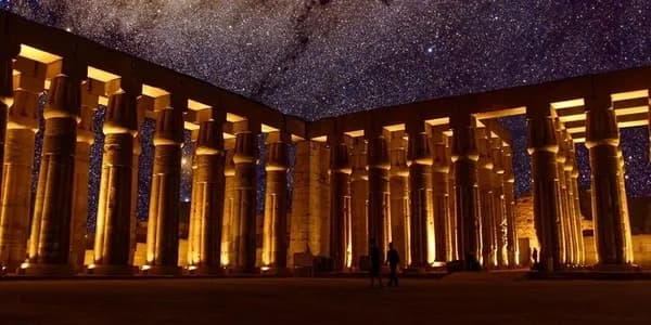 Illuminated columns at an Egyptian temple