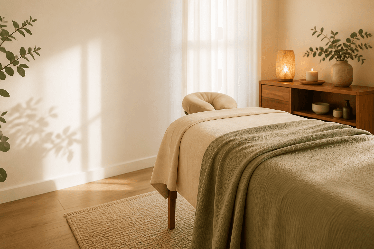 The treatment room at Light Hearted Massage in Riverside